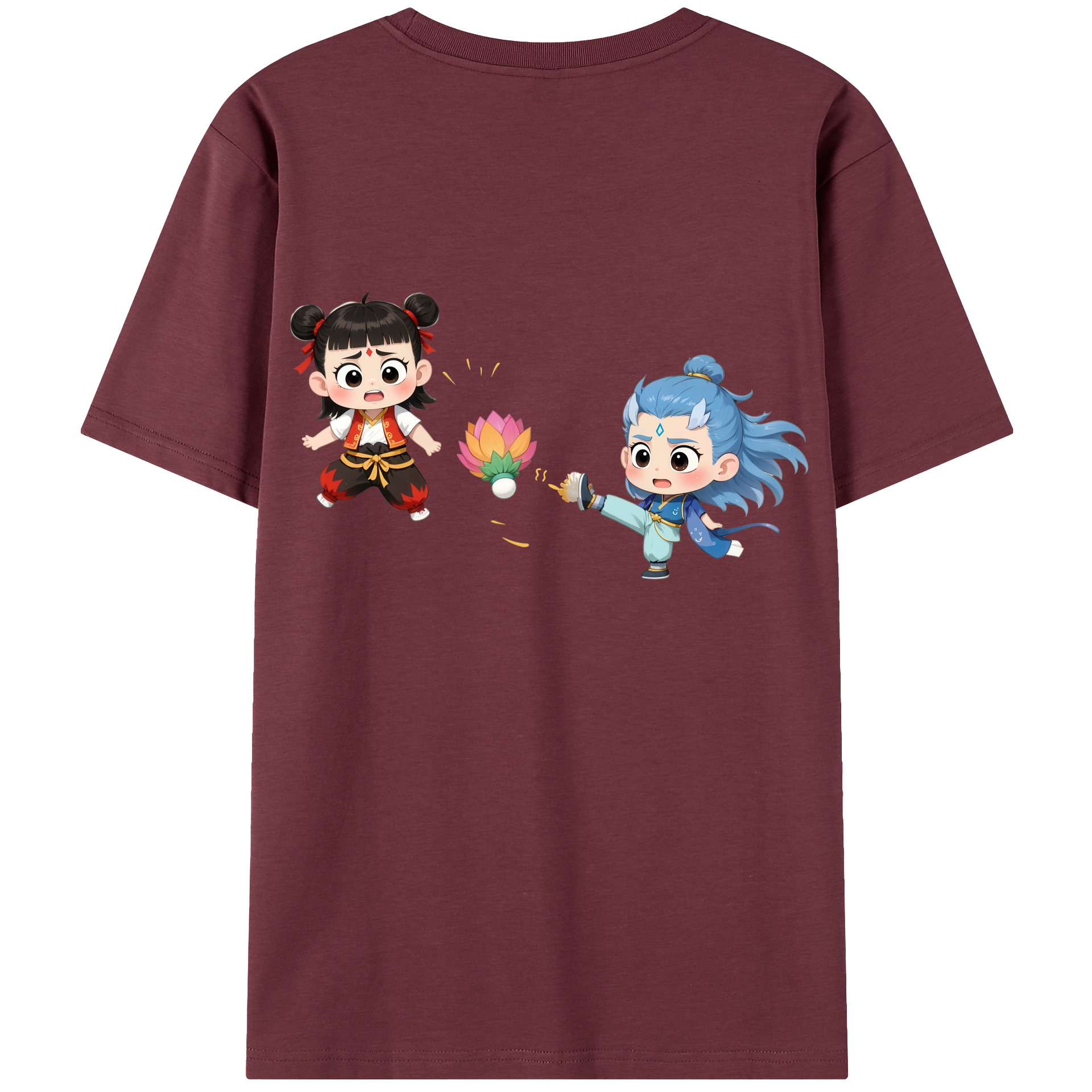 （画像用） Ne Zha 2 ナタ 魔童の大暴れ 綿100％半袖Tシャツ（背面プリント）